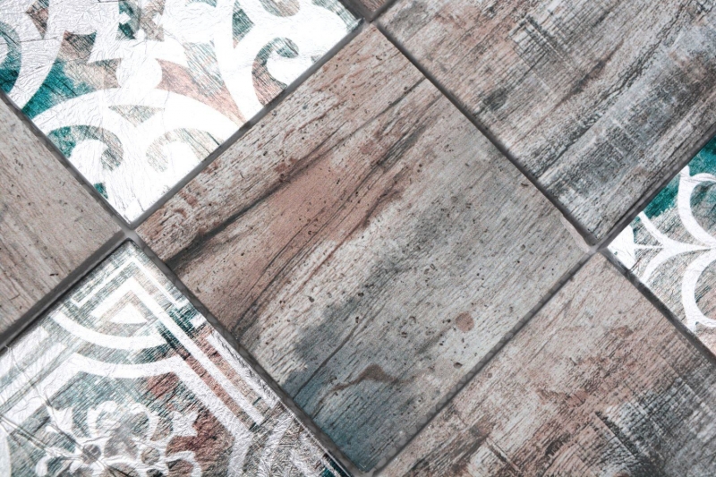 Hand-painted glass mosaic mosaic tile Piastrella Vintage Patchwork gray brown pastel green wood effect ornament MOS160-W950_m