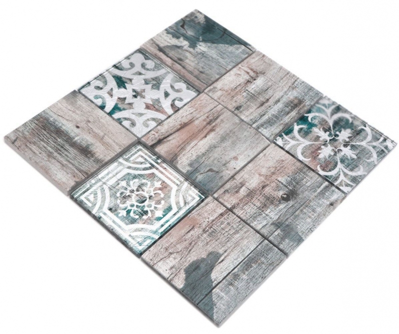 Hand-painted glass mosaic mosaic tile Piastrella Vintage Patchwork gray brown pastel green wood effect ornament MOS160-W950_m