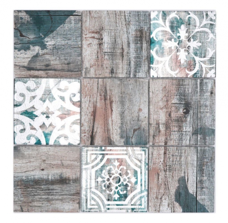 Hand-painted glass mosaic mosaic tile Piastrella Vintage Patchwork gray brown pastel green wood effect ornament MOS160-W950_m