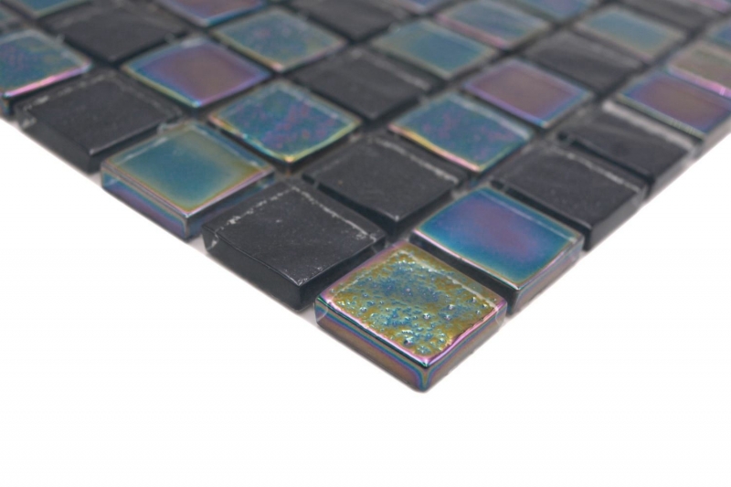 Hand-painted glass mosaic mosaic tile small flip flop iridescent black sapphire multicolored MOS65-S65_m
