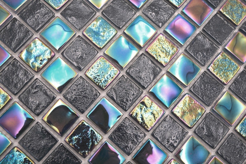 Hand-painted glass mosaic mosaic tile small flip flop iridescent black sapphire multicolored MOS65-S65_m