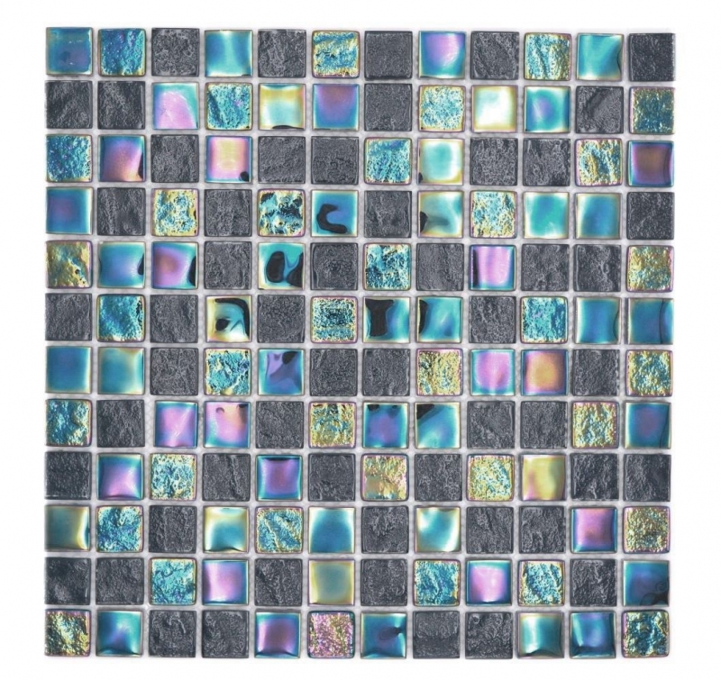 Hand-painted glass mosaic mosaic tile small flip flop iridescent black sapphire multicolored MOS65-S65_m