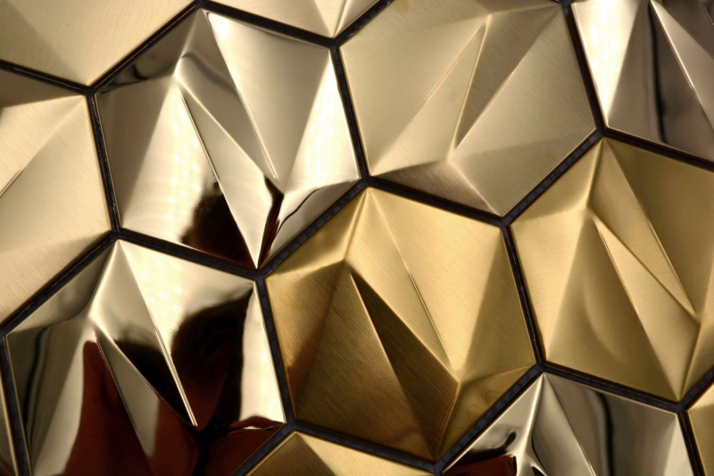 Hand-painted stainless steel hexagon mosaic tiles 3D steel gold glossy/matt MOS128-GO_m