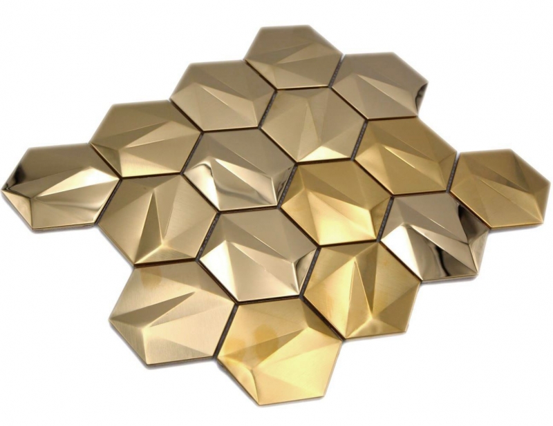 Hand-painted stainless steel hexagon mosaic tiles 3D steel gold glossy/matt MOS128-GO_m