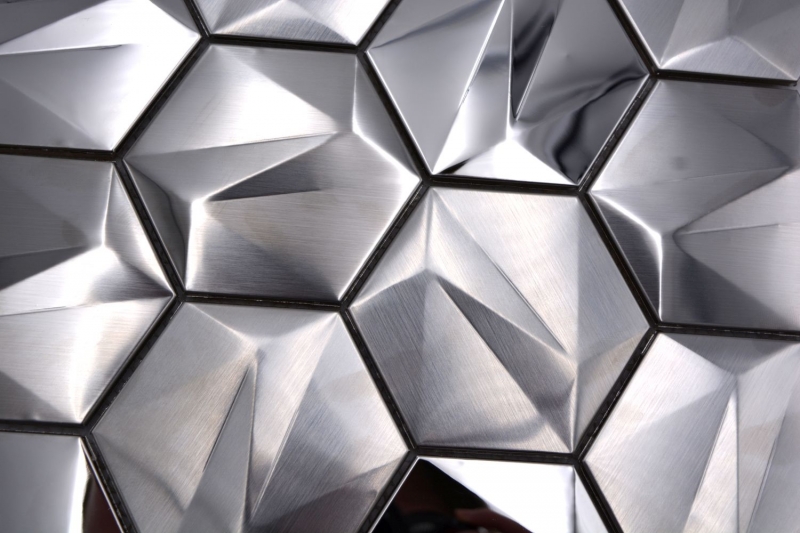 Hand sample stainless steel Hexagon mosaic tiles Hexagon 3D steel Titanium glossy/matt MOS128-SB_m
