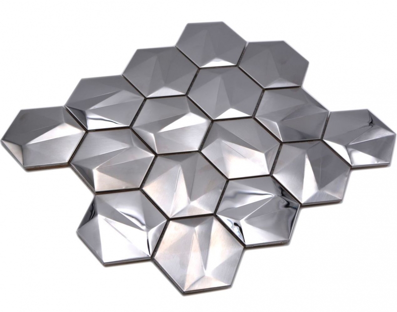 Hand sample stainless steel Hexagon mosaic tiles Hexagon 3D steel Titanium glossy/matt MOS128-SB_m