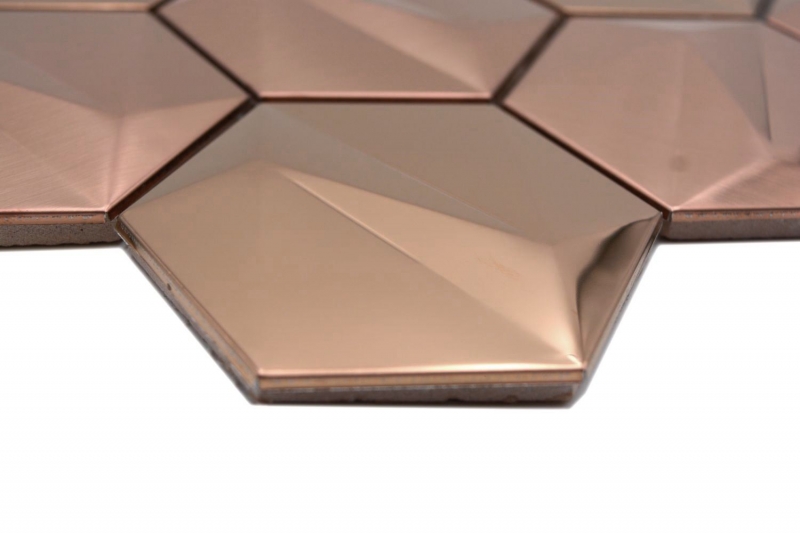 Hand-painted stainless steel hexagon mosaic tiles 3D steel rose gold glossy/matt MOS128-BR_m