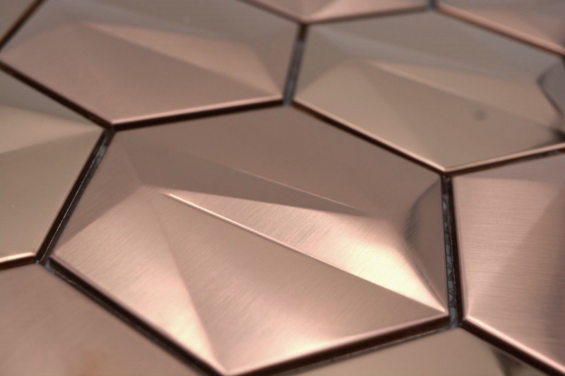 Hand-painted stainless steel hexagon mosaic tiles 3D steel rose gold glossy/matt MOS128-BR_m