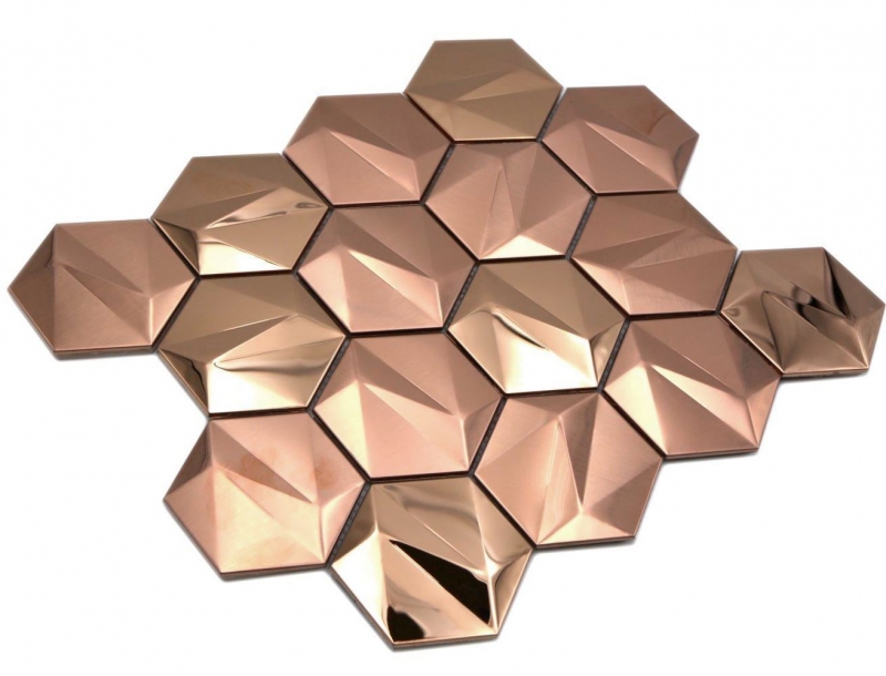 Hand-painted stainless steel hexagon mosaic tiles 3D steel rose gold glossy/matt MOS128-BR_m