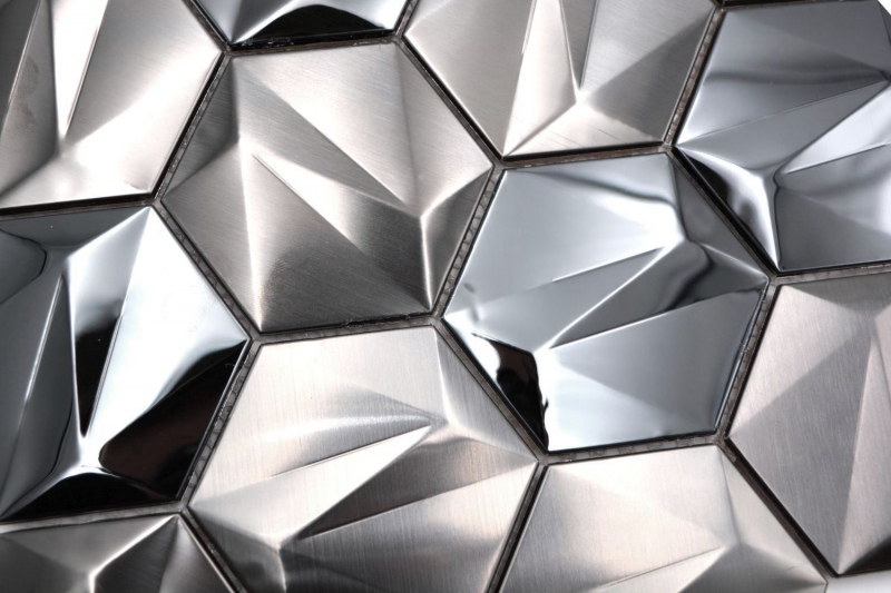 Hand-painted stainless steel hexagon mosaic tiles 3D steel tungsten glossy/matt MOS128-PL_m