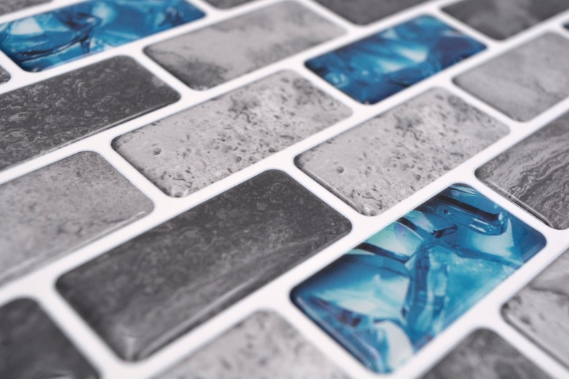 Hand sample self-adhesive mosaic film vinyl rectangle composite gray blue iridescent MOS200-MS8_m