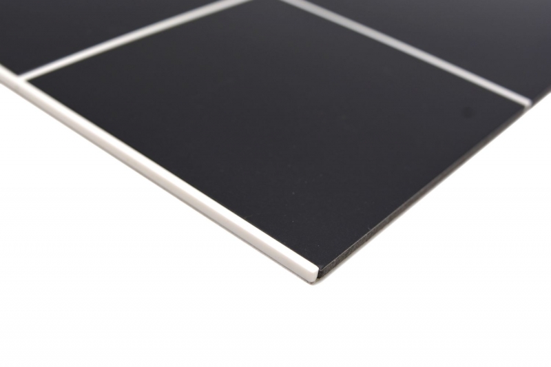 Hand sample self-adhesive mosaic mat metal black tile look with white joint MOS200-B03_m