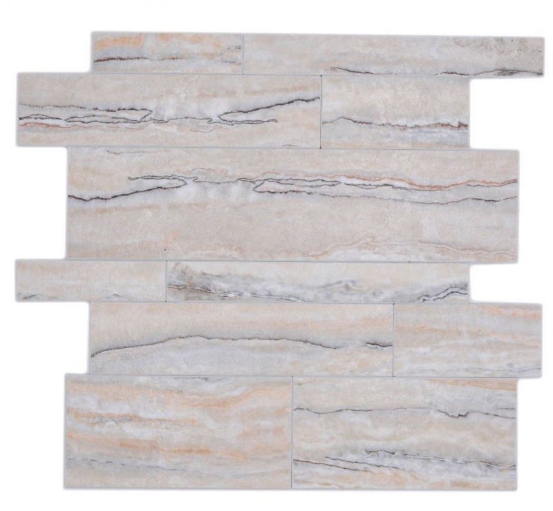 Hand sample self-adhesive mosaic mat vinyl stone look white gray gold rectangular MOS200-SP06_m