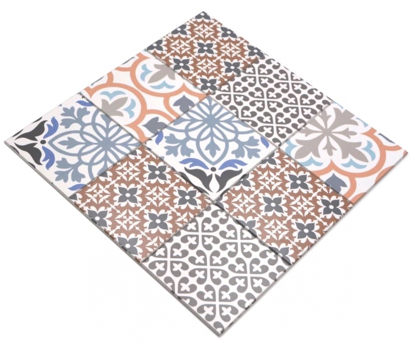 Hand sample self-adhesive mosaic mat vinyl Spanish tile look ornament colorful MOS200-S1406_m