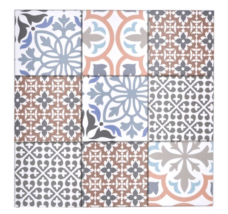 Hand sample self-adhesive mosaic mat vinyl Spanish tile look ornament colorful MOS200-S1406_m