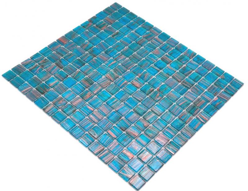 Hand-painted glass mosaic mosaic tile turquoise blue pearl gentian copper iridescent MOS230-G62_m