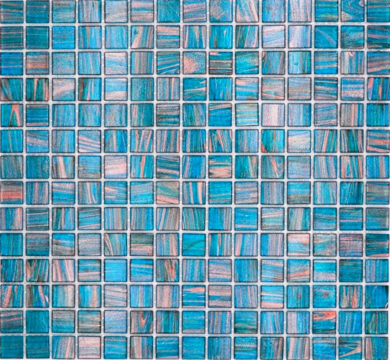 Hand-painted glass mosaic mosaic tile turquoise blue pearl gentian copper iridescent MOS230-G62_m