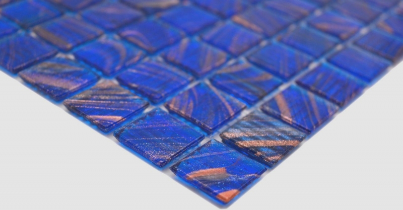 Hand-painted glass mosaic mosaic tile blue signal blue copper iridescent MOS230-G17_m