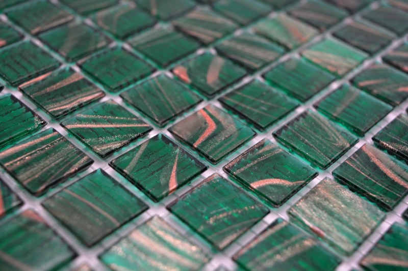Hand-painted glass mosaic mosaic tile opal green copper iridescent MOS230-G28_m