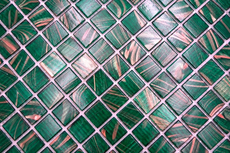 Hand-painted glass mosaic mosaic tile opal green copper iridescent MOS230-G28_m