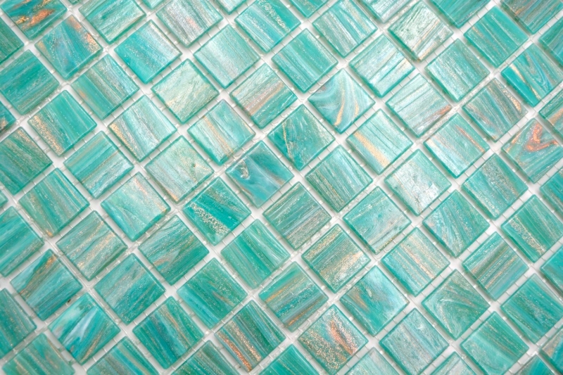Hand-painted glass mosaic mosaic tile green turquoise copper iridescent MOS230-G65_m