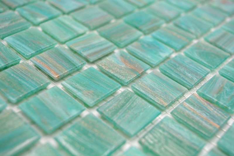 Hand-painted glass mosaic mosaic tile green turquoise copper iridescent MOS230-G65_m