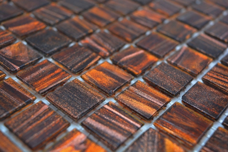 Hand-painted glass mosaic mosaic tile Dark brown Gold Copper iridescent MOS230-G36_m