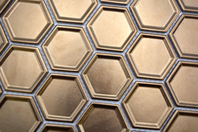 HEXAGON BRONZE HONEYCOMB / 10 mosaic tiles 14-09BR_f
