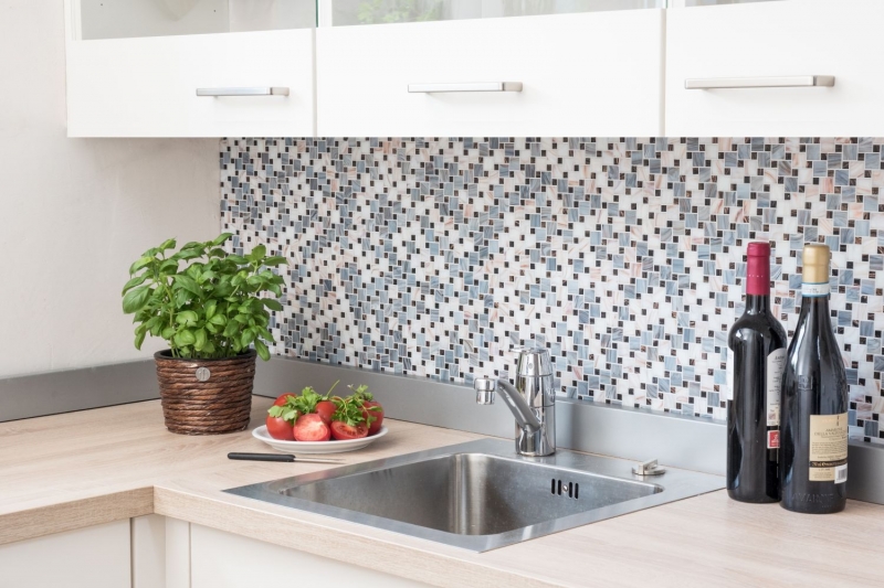 Mosaic tile glass combination Goldstar gray white MOS57-K01_f | 10 mosaic mats