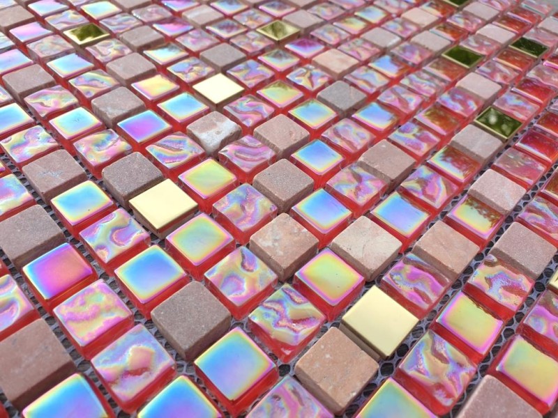 Mosaic tile Translucent red pink gold Glass mosaic Crystal stone EP red pink gold MOS92-1208_f