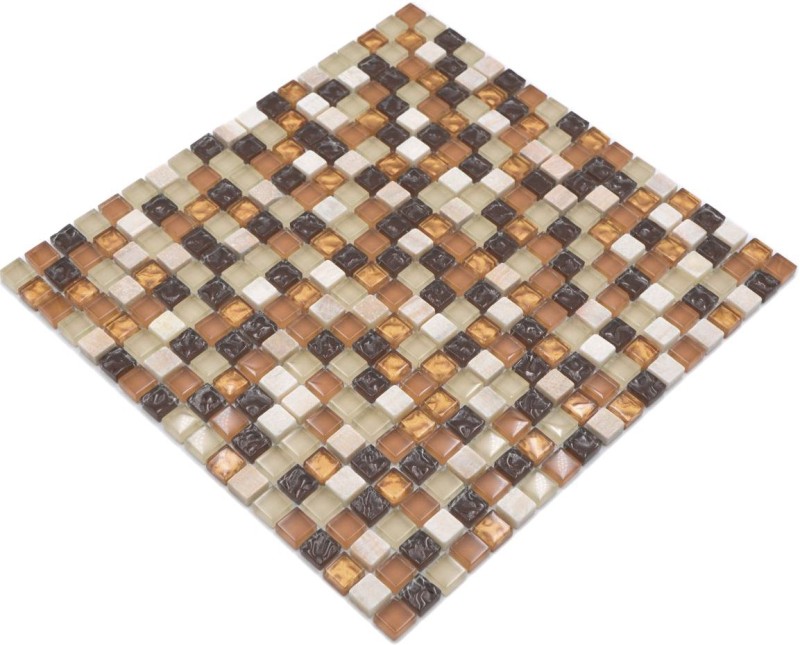 Glass mosaic natural stone mosaic tile beige brown cream ochre orange splashback kitchen - MOS92-1206
