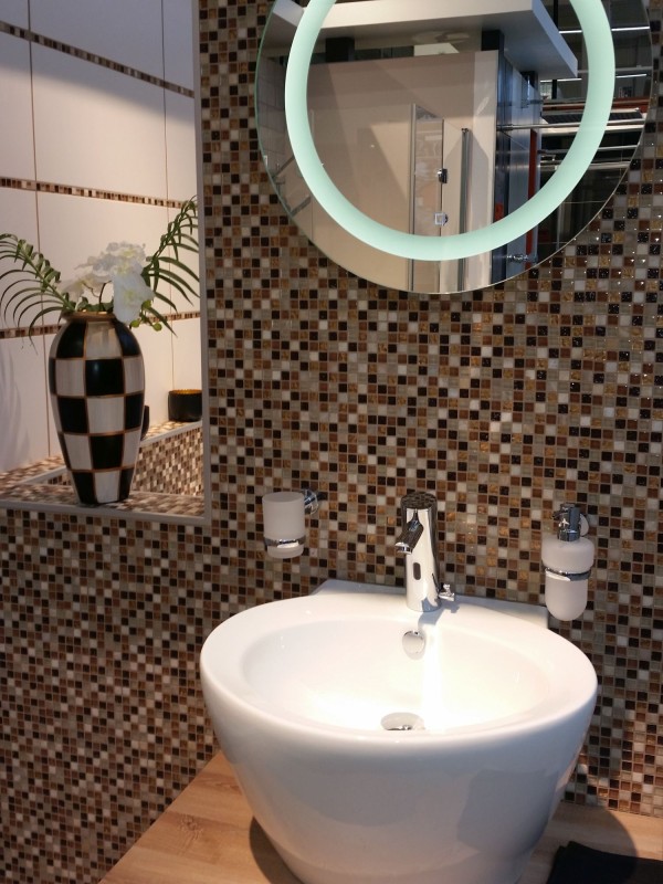 Glass mosaic natural stone mosaic tile beige brown cream ochre orange splashback kitchen - MOS92-1206