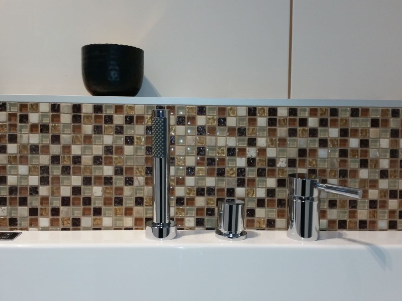Glass mosaic natural stone mosaic tile beige brown cream ochre orange splashback kitchen - MOS92-1206