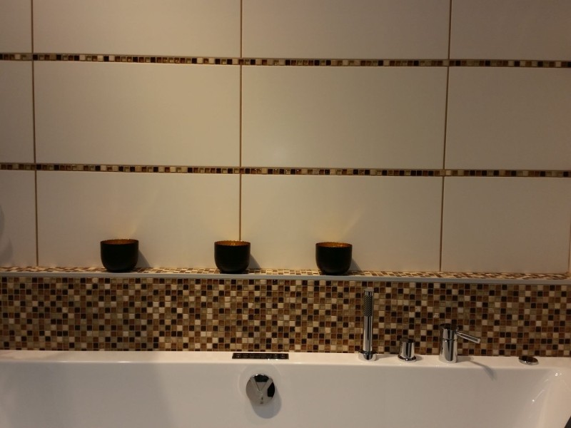 Glass mosaic natural stone mosaic tile beige brown cream ochre orange splashback kitchen - MOS92-1206