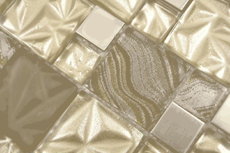 Hand pattern multi glass mosaic steel mosaic tiles mix beige brown glossy MOS88-1207_m