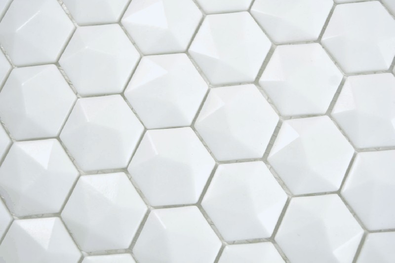 Hand sample Hexagon ECO plain white 3D wall tile backsplash kitchen shower bathroom MOS11-AR01_m