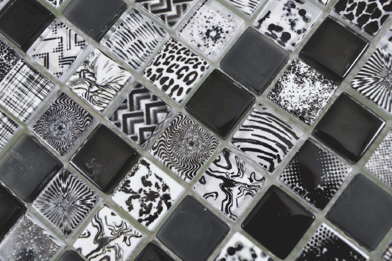 Hand pattern square Crystal mix black wall tile backsplash MOS74-0322_m