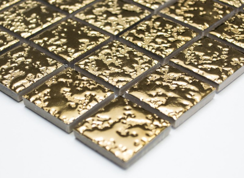 Hand-patterned mosaic tile ceramic gold hammered MOS18-0707_m