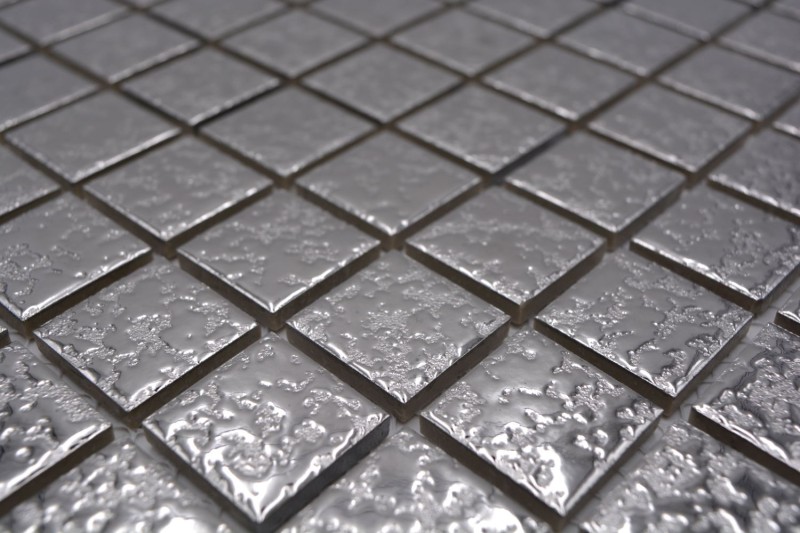 Hand-painted mosaic tile ceramic silver hammered MOS18-0207_m