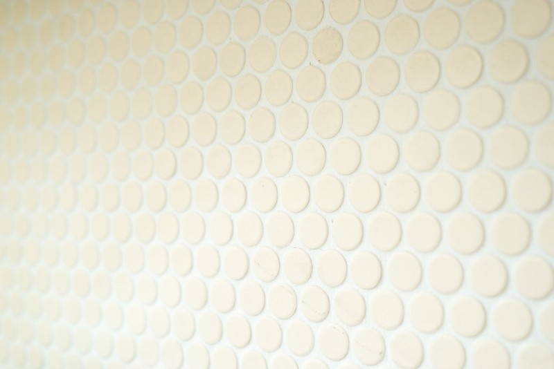 Hand sample aluminum mosaic tile ceramic white button light beige unglazed MOS10-1202-R10_m