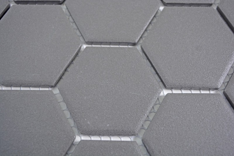 Hand-painted mosaic tile ceramic hexagon dark gray unglazed MOS11B-0213-R10_m