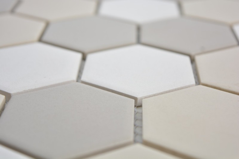 Hand-painted mosaic tile ceramic hexagon white light beige light gray unglazed MOS11B-1122-R10_m