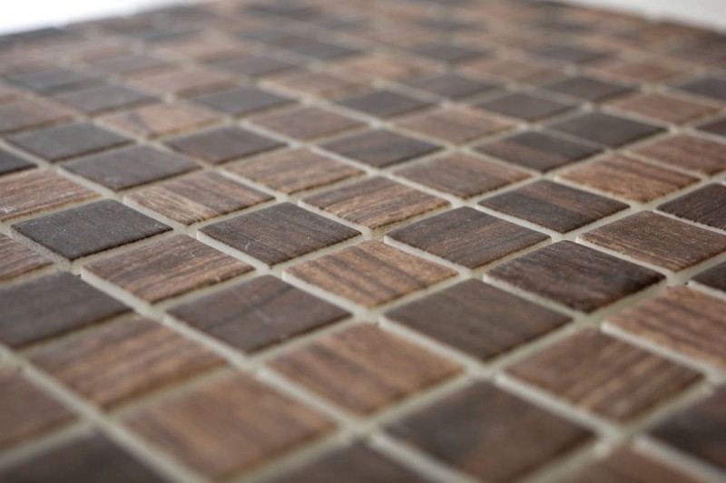 Hand sample mosaic tile ECO Recycling GLAS ECO wood texture brown dark brown MOS63-410_m