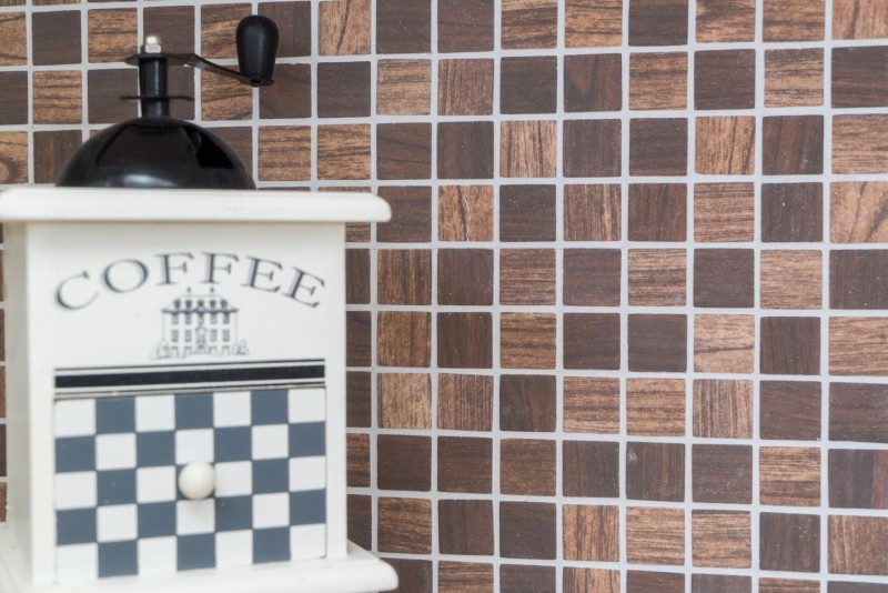 Hand sample mosaic tile ECO Recycling GLAS ECO wood texture brown dark brown MOS63-410_m