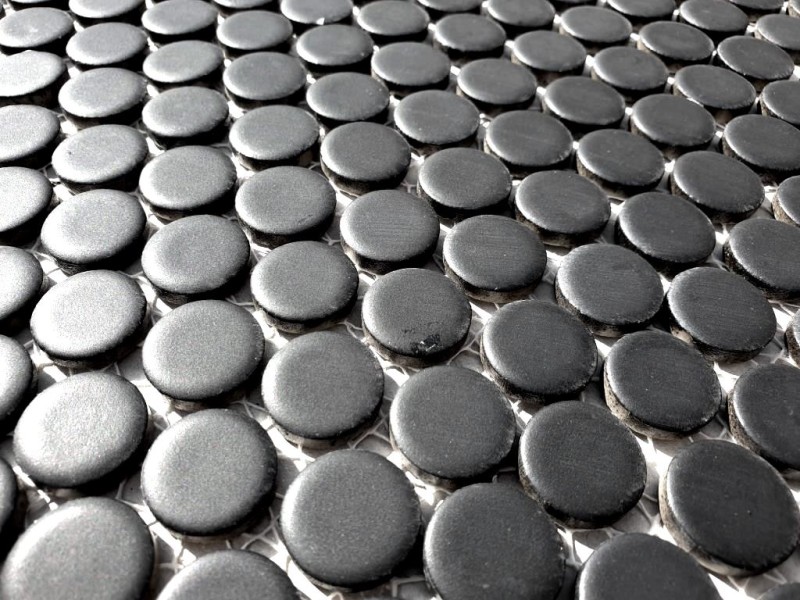Hand-patterned mosaic tile ceramic button black matt MOS10-0311_m