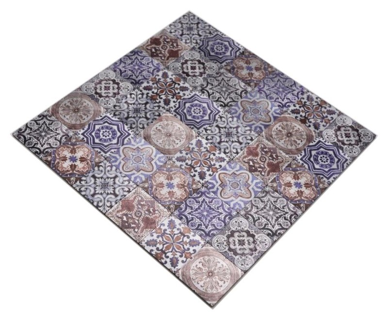 Self-adhesive mosaic mat aluminum retro look multicolored purple cream brown Africa ornament - MOS200-U03
