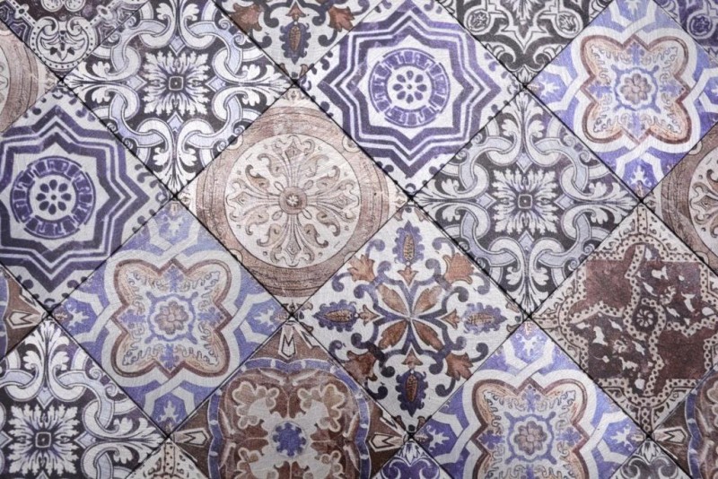 Self-adhesive mosaic mat aluminum retro look multicolored purple cream brown Africa ornament - MOS200-U03