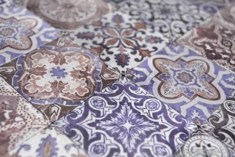 Self-adhesive mosaic mat aluminum retro look multicolored purple cream brown Africa ornament - MOS200-U03