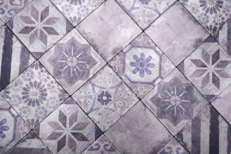 Self-adhesive mosaic mat aluminum retro look multicolored purple gray Africa ornament - MOS200-U05