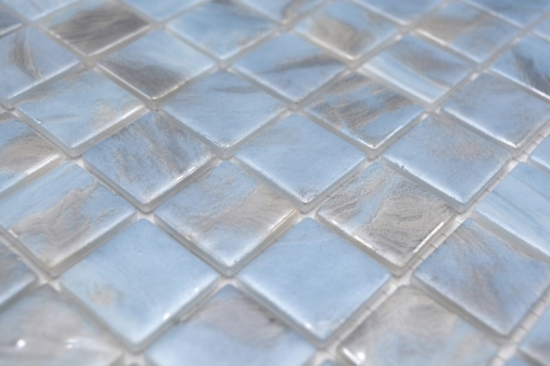 Hand-painted mosaic tile pool mosaic swimming pool mosaic light blue marbled gray cream silver shimmer shower wall SPAIN - MOS220-71252U_m